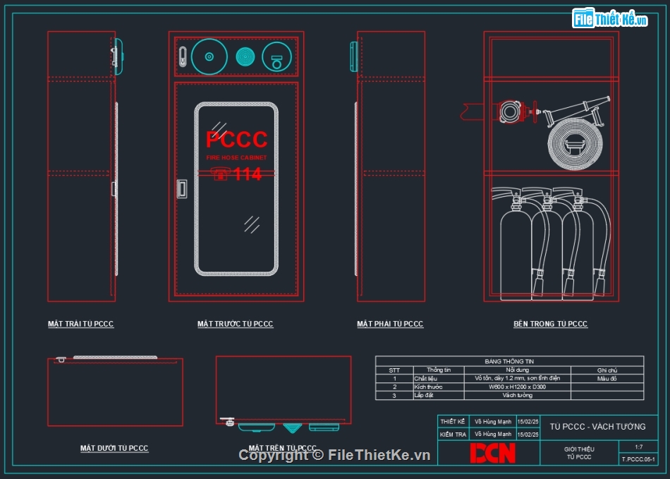 Tủ chữa cháy vách tường,Tủ chữa cháy âm tường,Tủ chữa cháy trong nhà,Tủ chữa cháy ngoài trời,Bản vẽ tủ điện PCCC,DCN