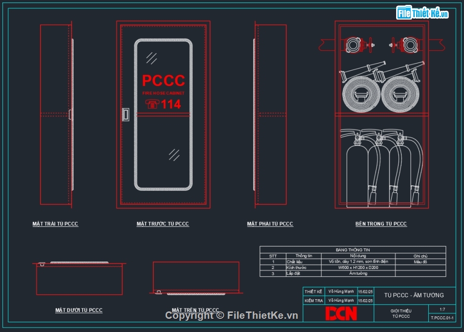 Tủ chữa cháy vách tường,Tủ chữa cháy âm tường,Tủ chữa cháy trong nhà,Tủ chữa cháy ngoài trời,Bản vẽ tủ điện PCCC,DCN