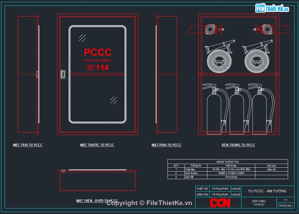 Tủ chữa cháy vách tường,Tủ chữa cháy âm tường,Tủ chữa cháy trong nhà,Tủ chữa cháy ngoài trời,Bản vẽ tủ điện PCCC,DCN