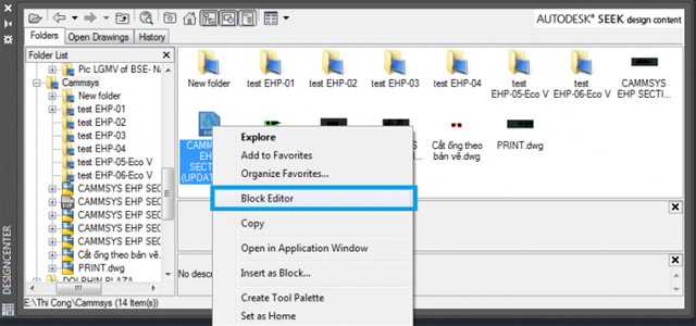 mở bản vẽ,dạng block,editor